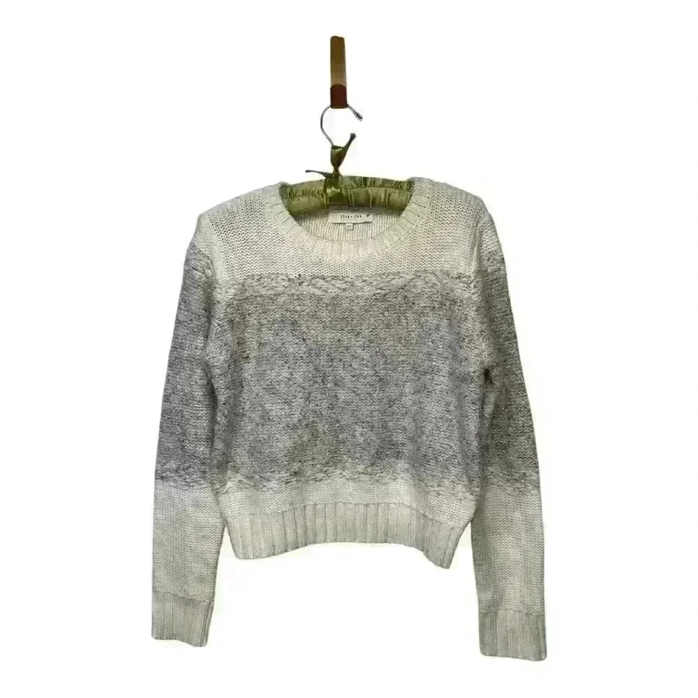 John + Jenn Gray and White Crew Neck Knit Sweater, Small